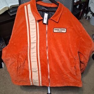 Homme Femme Crew Orange Corduroy Bomber Jacket with Cream Stripes